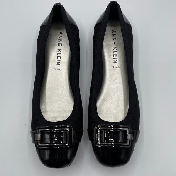 Anne Klein Iflex Size 9 Black Unice Ballet Flats Cap Toe Slip On Comfort Shoes - Picture 1 of 9